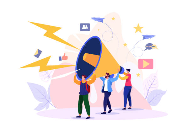vector illustration, flat style, business promotion, advertising, call through the horn, online alerting - 營銷 幅插畫檔、美工圖案、卡通及圖標