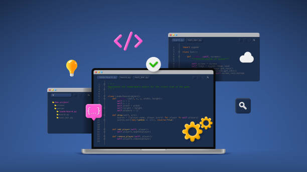 concept of computer programming or developing software or game - 系統(tǒng)軟件開發(fā) 幅插畫檔、美工圖案、卡通及圖標(biāo)